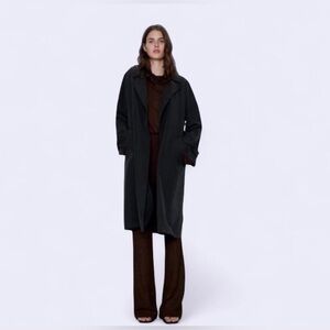 ZARA New Oversized Batwing Sleeve Boxy Modal Poly Button Front Trench Jacket L